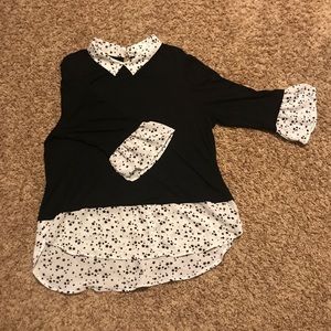 Elle Black Blouse with White and Black Stars